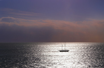 tall ship at sunset