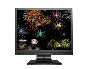 lcd screen with fireworks on white