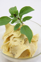 fresh pasta with bay leaves
