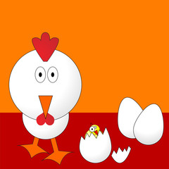 easter chicken with eggs and chick