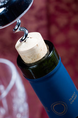 wine bottle cork almost out
