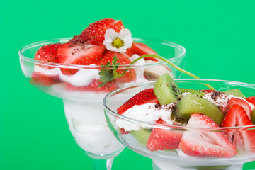 closeup of strawberry and kiwi dessert