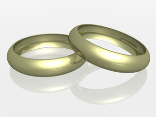 two wedding rings with reflection. the 3d  image.