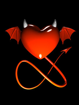 red heart-devil isolated on black background