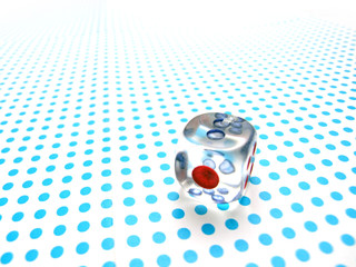 gamblig dice on blue dotted background
