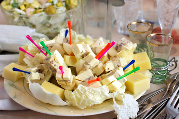 appetizing snack from different grades of cheese