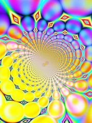 Muurstickers Psychedelisch retro spiraal achtergrond (paars en geel)