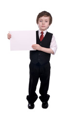boy holding blank white sign