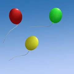 Rugzak drie ballonnen in blauwe lucht © Snapshots