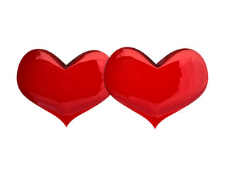 two red hearts over white