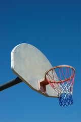 basketball hoop in red white and blue