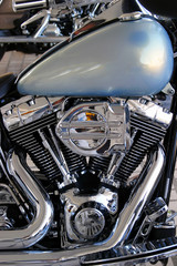 beautiful chrome engine of custom chopper motorbik