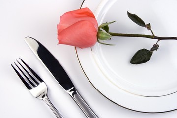 place setting with rose