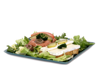 afternoon snack, toast with meat and cheese.