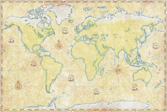 world map on parchment