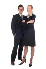 businesswoman and businessman, smiling
