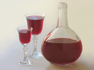 a bottle with red wine