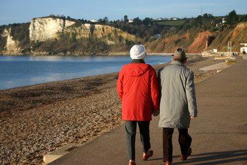 elderly couple strolling