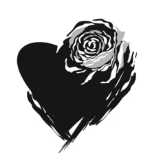 Peel and stick wall murals Flowers black and white rose heart (grayscale)