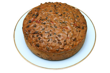 home made fruit cake, isolated on a white backgrou
