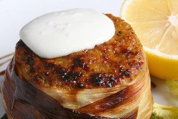 fired salmon in leek