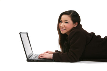 Naklejka premium cute woman on computer