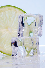 stacked ice cubes and lime