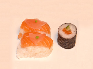 three pieces of sushi