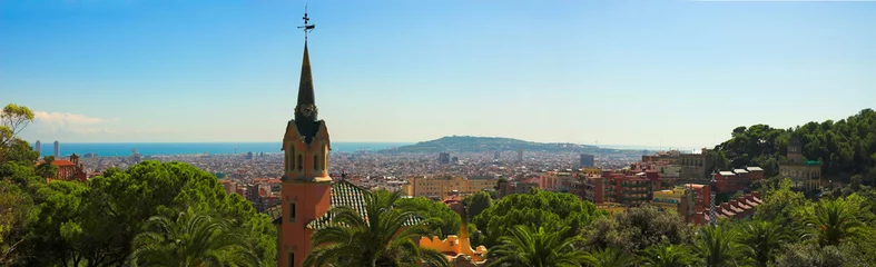 Papier Peint photo Barcelona panorama de la ville de barcelone depuis le parc guell par gaudi