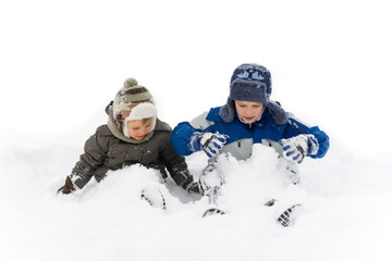 Fototapeta na wymiar boys in snow