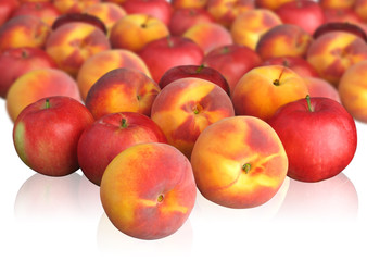 Fototapeta na wymiar peaches and apples on light background