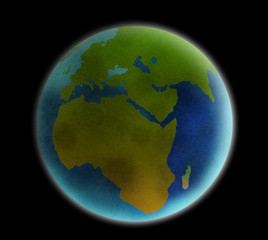 globe africa and europe on black bg