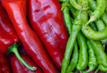 red hot and green  peppers