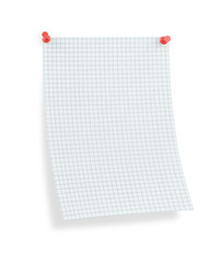 blank thumbtacked squared paper page with shadow