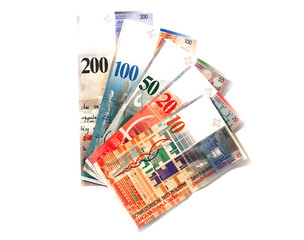 billets de francs suisse en éventail