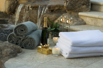 waterfall spa towels and champagne 10
