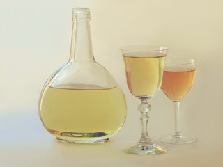 bottle and glasses of wine