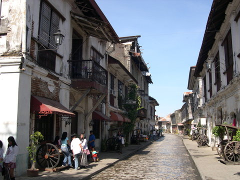 antique shops on street in vigan, philippines