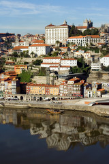 Fototapeta premium view of douro river embankment of porto city, portugal