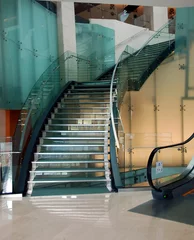 Zelfklevend Fotobehang Trappen steel and glass staircase
