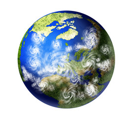 globe europe with clouds