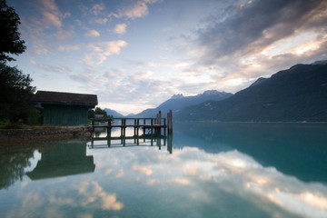 lake annecy with landing stage