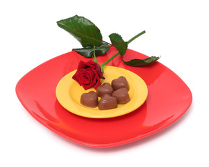 chocolate hearts and rose