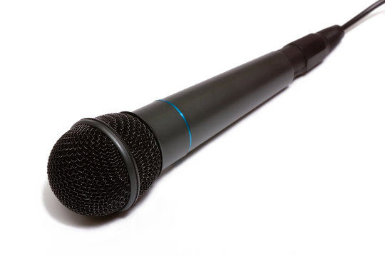 grey microphone isolated on white.