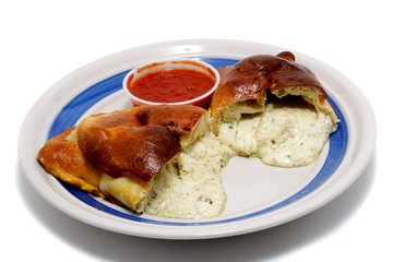 open calzone with sauce