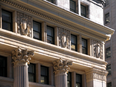 close-up of old office building