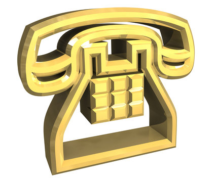 simbolo telefono sottile in oro a fondo bianco