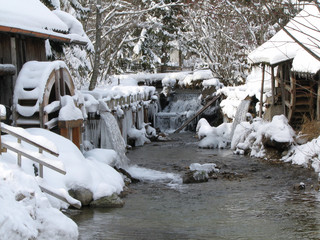a water mill in winter