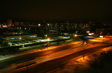 kind on night, winter city.