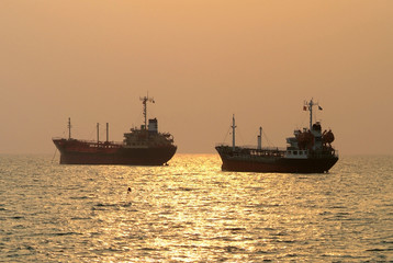 two ships at anchor